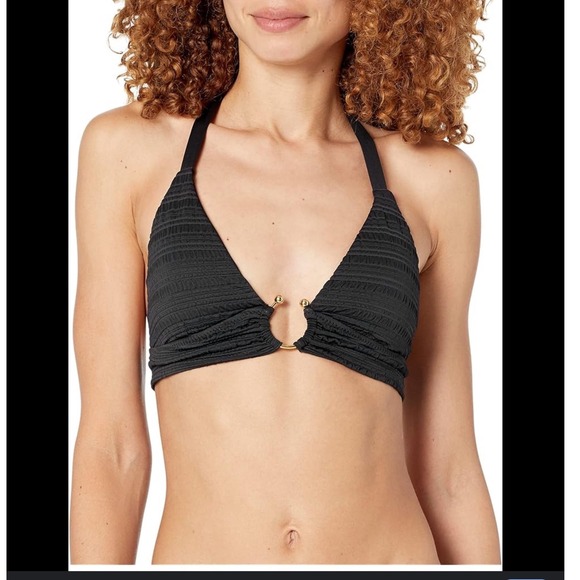Becca‎ Santorini Shirred Amari Halter Bikini Top Removable Cups Medium - Picture 1 of 6